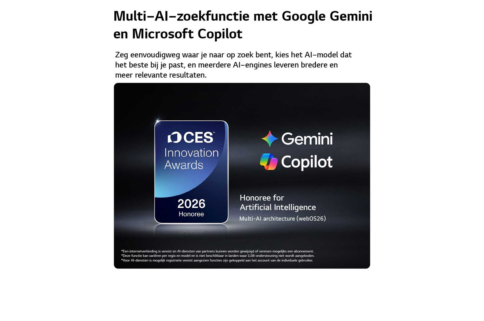Een LG QNED evo AI QNED90 Mini LED Sports Forecast van AI Concierge toont een live voetbalwedstrijd met een AI-paneel op het scherm dat voorspellingen, spelersinzichten en competitiegegevens weergeeft, en laat zien hoe AI het spel analyseert om de uitslag van wedstrijden te voorspellen. 